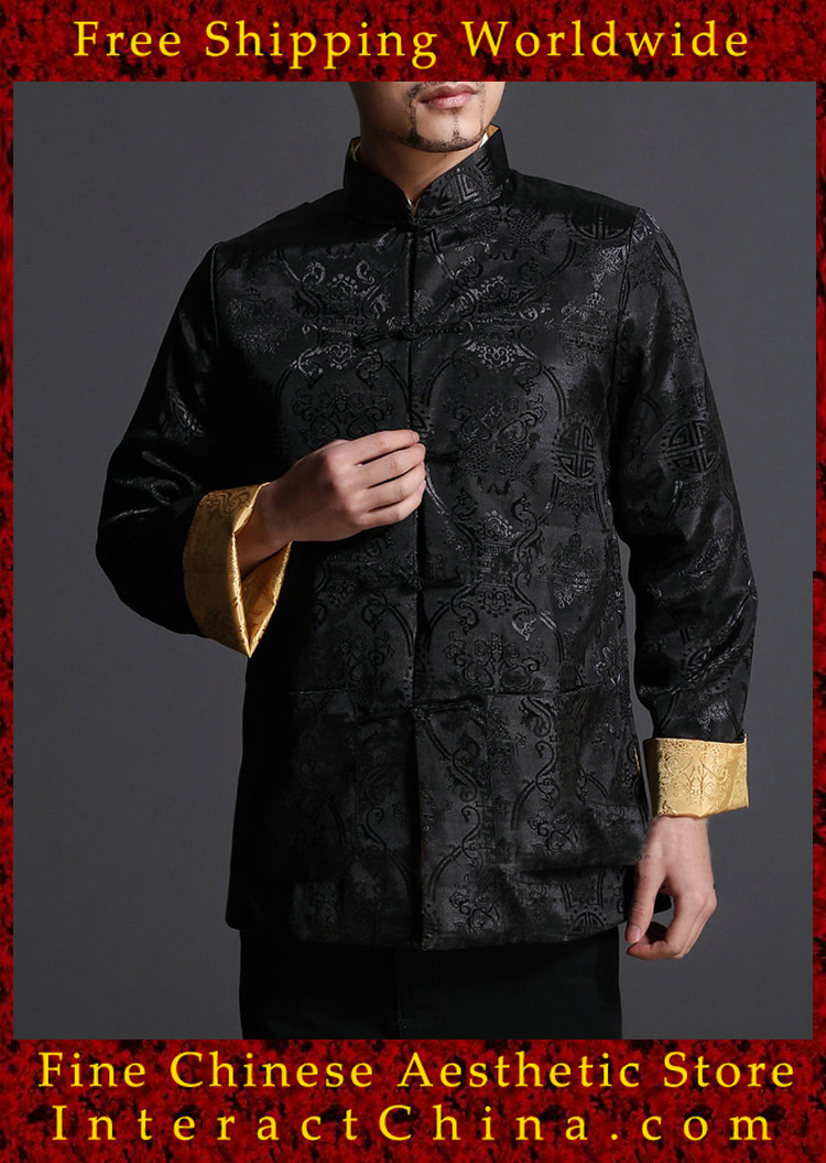  ±ر    / ϳ Ŷ  100 % ũ ̵ (104)/Chinese Tai Chi Kungfu Reversible Black / God Jacket Blazer 100% Silk Brocade 104